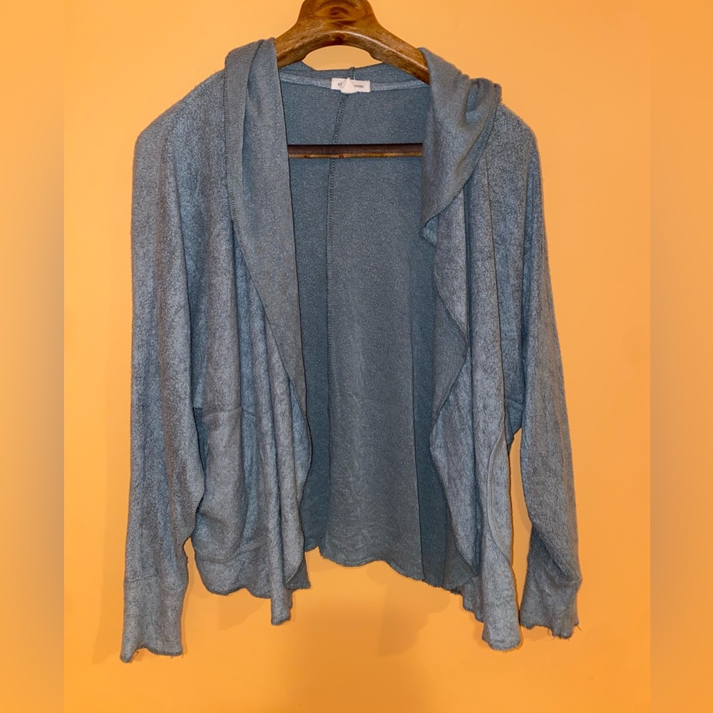 Silence + Noise Blue-Green Lightweight Hooded Cardigan